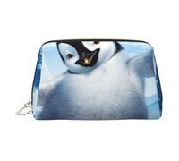 Cute Penguins Baby Taking Pictures Printed Small Makeup Bag Portable Leather Make up Bag Travel Cosmetic Bags Organizer for Women, Gold Zipper