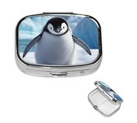 Cute Penguins Baby Taking Pill Box 2 Compartment Square Portable Pill Case for Pocket or Purse Pill Holder Weekly Pill Organizer Decorative Metal Medicine Vitamin Organizer Travel Gift