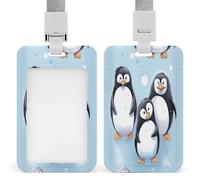 Cute Penguins Badge Holder Waterproof Plastic ID Card Badge Holders with Lanyard Vertical Card Case Protector Pouch Clear Window Work Badges for Women Men