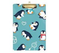 Cute Penguins Blue Clipboard Cute Clip Board A4 Standard Size Clipboards Hardboard, 12.5 x 9 Inches Gold Clip