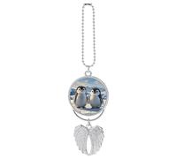 Cute Penguins Car Hanging Pendant, Zinc Alloy Rearview Mirror Charms - Relieve Visual Fatigue, Vintage Keychain Pendant, Lucky Car Interior Hanging Decoration, Silver-Style