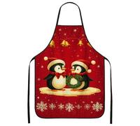 Cute Penguins Christmas Apron for Cooking, Festive Red Holiday Kitchen Apron for Adults, Winter Baking Bbq Gardening Chef Work 1pcs