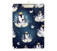 Cute Penguins Dark Blue Acrylic Clipboard Decorative Clipboards Standard A4 Letter Size Clipboards with Low Profile Metal Clip for Women Men Teachers Nurses