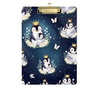 Cute Penguins Dark Blue Acrylic Clipboards Decorative Clipboard Travel Clipboards with Low Profile Metal Clip for Classrooms, Restaurants, School