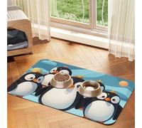 Cute Penguins Dog Food Mats for Floors, 12x18 Inch Non-Slip Super Absorbent Pet Food Mat, Dishwasher Dog Mat for Food and Water, Cute Rubber Quick Dry Pet Feeding Mat for Dogs Puppy Cats