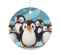 Cute Penguins Double-Sided Ceramic Christmas Ornaments - Round Hanging Mini Xmas Tree Decorations, Ideas for Farmers, Rustic Home Decor for Indoor Outdoor Tree Decor