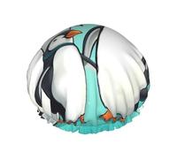 Cute Penguins Family Shower Caps for Women Reusable Waterproof Shower Bonnet Large Elastic Bath Caps DoubleBathing Hair Caps Designed for all Hair Lengths with PEVA Lining