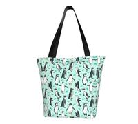 Cute Penguins Fashion Canvas Tote Bag With All Over Print Design,Large Reusable Shopper Tote With Double Handles,Beach Tote, Weekend Bag