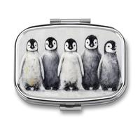 Cute Penguins in A Row Pill Box 2 Compartment Portable Medicine Pill Case Travel Pill Organizer for Pocket Purse