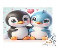 Cute Penguins Jigsaw Puzzle for Adults 1000 Piece Jigsaw Puzzle Heart Background Puzzle Game for Family Relaxation Home Decor 70x50cm/1000pcs