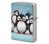 Cute Penguins Lighter Case Metal Protective Cover with Double-Sided Art Design, Cool Lighters Pouch Shockproof Lighter Cover for Men Women Gifts, Lighters Not Included