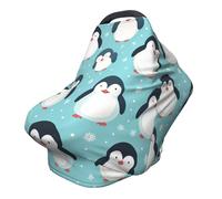 Cute Penguins Nursing Cover 360° Full Coverage Antarctic Animal Stretch Scarf for Breastfeeding and Car Seat Cover Fit for Most Pushchairs and Prams
