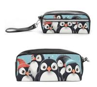 Cute Penguins Pencil Case Large Capacity Leather Pencil Pouch with Zipper, Portable Small Makeup Bag, Office Supplies Organizer for Women Men