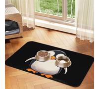 Cute Penguins Pet Feeding Mat Absorbent Pu Leather Dog Cat Food Mats Contain Spills Protects Floors, Anti-Slip Rubber Backing Dog Bowl Mats Easy Clean Pet Placemats 30x45cm