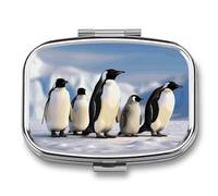 Cute Penguins Pill Box 2 Compartment Pill Case Portable Pocket Pill Organizer Medicine Vitamin Organizer for Men Women