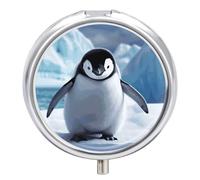 Cute Penguins Pill Box Portable Pill Organizer with 3 Compartment and Small Mirror Travel Pillcase for Pocket Or Purse Round Medicine Organizer Decorative Vitamin Organizer