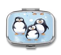 Cute Penguins Pill Case Travel Portable Pocket Pill Box 2 Compartment Medicine Case Large Capacity Daily Pill Cases Vitamin Organizer Medicine Organizer Small Pill Box