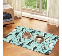 Cute Penguins print Cats Pet Bowl Placemat Pet Feeding Mats for Dogs, Non-Slip PU Leather Tablecloth for Pets