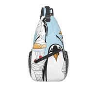 Cute Penguins Print Crossbody Sling Backpack Sling Bag Travel Hiking Chest Bag | Lightweight Foldable Crossbody Bag