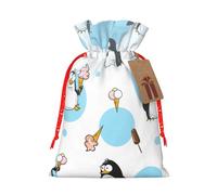 Cute Penguins print Drawstring Gift Bag for Wedding Party Birthday Unique Present Bag Reusable Canvas Bag,1 Piece S