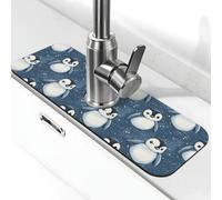 Cute Penguins Print Faucet Mat for Kitchen Sink, Faucets Mat Splash Guard Absorbent Fast Drying, Kitchen Sink Mats for Around Faucet Draining