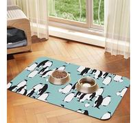 Cute Penguins Print Pet Food Mat Absorbent Non Slip PU Leather Feeding Mat for Dogs Cats Rubber Bottom