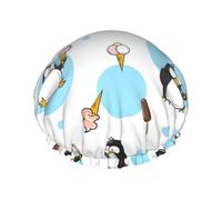 Cute Penguins Print Shower Cap Lightweight Hat Suitable For Women With Long Hair Soft Shower Hat