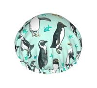 Cute Penguins Print Shower Essentials Bonnet For Women, Large Washable Elastic Band Bath Hair Wrap Shower Cap