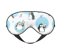 Cute Penguins Print Silk Sleep Mask with Adjustable Buckle Stylish Eye Mask for Women Travel Nap Shift Work Office
