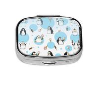 Cute Penguins Print Square Pill Box,Portable for Pocket Or Purse Pill Organizer Pill Container Holder