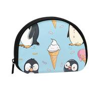 Cute Penguins Printed Mini Coin Pouch, Shell Shape Zip Around Wallet, Small Zipper Pouch for Cash, Cards, Keys, Lipstick, Storage Pouch, Travel Organizer