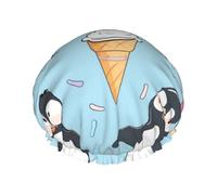 Cute Penguins Printed Shower Cap,Waterproof Shower Cap For Women Reusable Shower Hat Bath Caps With Elastic Band
