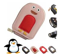 Cute Penguins PU Credit Card Coin Wallet,Creative Cartoon Penguin Accordion Card Wallet,Portable Penguin Card Holders with Zip,Multi-slots Credit Cards Bag PU Leather Cute Wallet Bag (Pink)