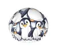 Cute Penguins Shower Cap for Water Shower Non Wet Shower Cap Double Layer Reusable Shower Cap for Long Hair