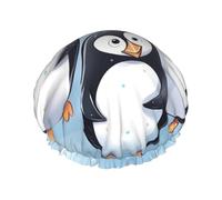 Cute Penguins Shower Cap for Women Men, Elastic and Reusable, Stylish Large Waterproof Shower Bonnet, Washable Hair Bath Caps, Double Layers Bathing Hat for Long Hair, Braids
