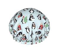 Cute Penguins Shower Cap Reusable Bath Hair Cap Double Layer Waterproof Bathing Shower Hat for Ladies, Men, Kids, Spa or Salon