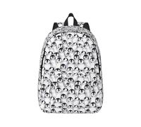 Cute penguins sketch canvas backpack travel bag for laptop, anti-water and ergonomic straps for college work, Black, S