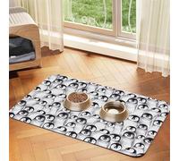 Cute Penguins Sketch Durable Pet Absorbent Tablecloth Non-Slip Dining Pad For Dog Cat Food Water Bowls Feeder Mat