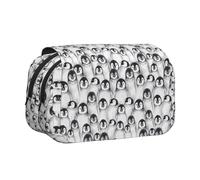Cute Penguins Sketch Flip-Top Double-Layer Pencil Case,Large Capacity (Holds 50 Pens/Pencis),Full-Print Durable Polyester School Office Supplies