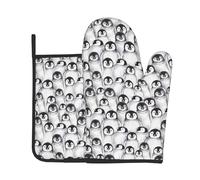 Cute Penguins Sketch Oven Gloves Heat Resistant And Pot Holder 2 Pc Set For Kitchen Cooking,Print Thick Cotton Non-Slip