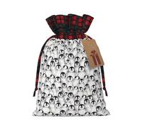 Cute Penguins Sketch Print Christmas Drawstring Gift Bag Xmas Bags Festive Plaid Design Presents Packaging