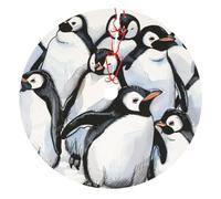 Cute Penguins Sketch Printed Christmas Tree Skirt 36 inch, Double Layers Xmas Tree Skirts Base Floor Mat for Holiday Party Decoration Ornaments