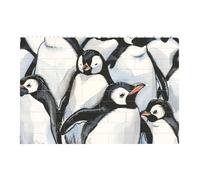 Cute Penguins Sketch Printed Jigsaw Puzzle 14.4x9.8 CM, Rectangular Puzzle Challenging Game for Adults Gifts, Family Fun Decorative Wall Decor