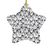 Cute Penguins Sketch Printing Christmas Ornaments, Ceramic Star Design With String For Holiday, Star Christmas Decorations