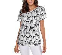 Cute Penguins Sketch Women's Short-Sleeve T Shirts Classic-Fit Summer Round Neck Tops Black