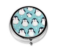 Cute Penguins Small Pill Box 3 Compartment Portable Pill Box for Purse Pocket Antarctic Animal Mini Medicine Organiser for Daily Vitamin Fish Oil Storage