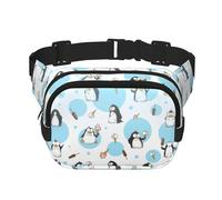Cute Penguins Square Double-Layer Waist Bag Mini Adjustable Waist Belt Bag Exercise Running Travel Hiking, Black, One Size