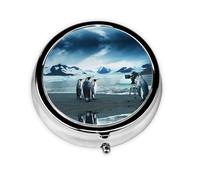 Cute Penguins Taking Pictures Print Pill Box for Pocket Round Pill Box 3 Compartment Decorative Portable Travel Pill Holder Tablet Vitamin Organizer Mini Pill Case(2pcs)