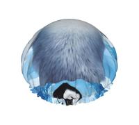 Cute Penguins Taking Pictures Print Premium Double Layer Shower Cap For Women With Reusable Shower Cap For Hair - Waterproof Plastic Cap - Shower Caps For Long, Short And Curly Hairs