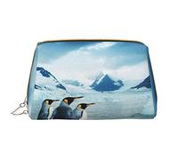 Cute Penguins Taking Pictures Printed Leather Makeup Bag for Women Girls - Portable Travel Cosmetic Organiser Toiletry Bag